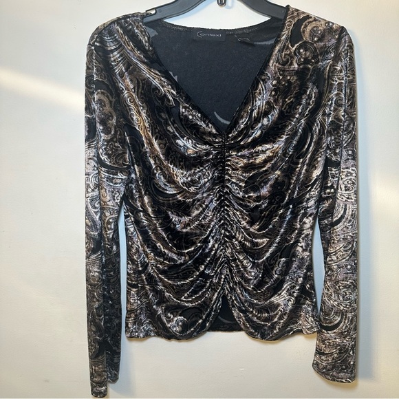 Context Black Gray Paisley Dark Romantic Velvet Burnout Whimsigoth Blouse Size M - Picture 3 of 16